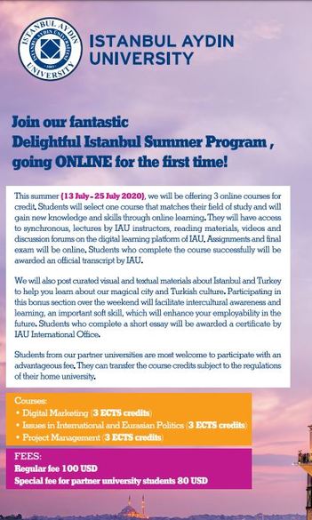 Online Summer Schools at Istanbul Aydin University