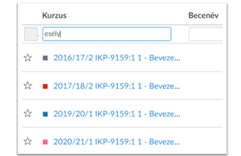 Canvas kurzuslista rendezése, szűrése