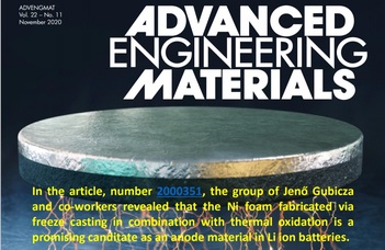 ELTE-s kutatók eredményei az Advanced Engineering Materials címlapján