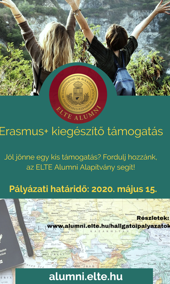 ELTE ALUMNI ALAPÍTVÁNYI PÁLYÁZAT SZOCIÁLISAN RÁSZORULÓ ERASMUS + ÉS CAMPUS MUNDI ÖSZTÖNDÍJAS HALLGATÓK RÉSZÉRE